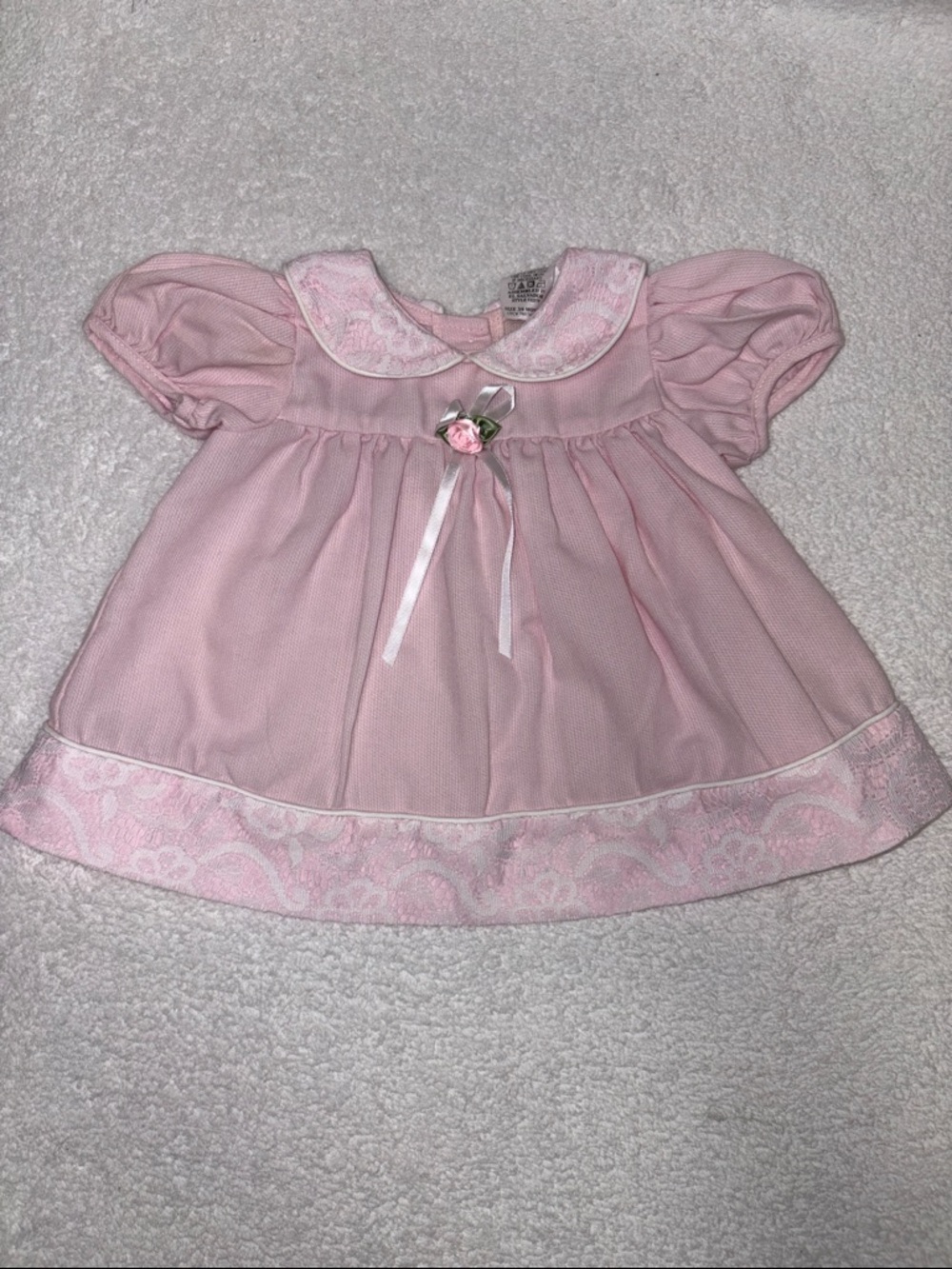 Rose cottage Classic Pink Peter Pan Collar Rose lace ribbon Accent 3/6m